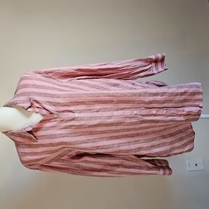 Boden Glitter Stripe Button Up Blouse 98 Linen Preppy Academia Relaxed Fit